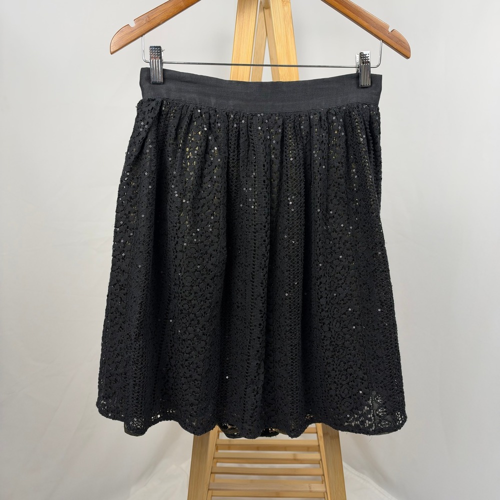 Anthropologie eri + ali Lace and Sequin Black Skirt with Gold Layering Womens S